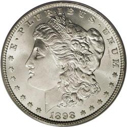 1898 S$1 MS67 PCGS. The 1898 is a relatively common, l
