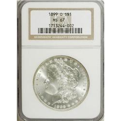 1899-O S$1 MS67 NGC. Brilliant surfaces display a sati