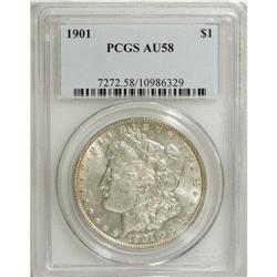 1901 $1 AU58 PCGS. This lightly circulated specimen po