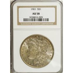 1901 S$1 AU58 NGC. The coruscating mint luster is esse