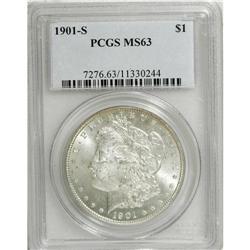 1901-S S$1 MS63 PCGS. The silver-white surfaces displa