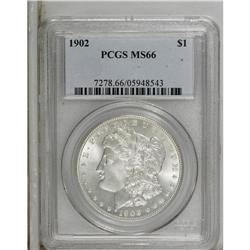 1902 S$1 MS66 PCGS. Untoned, lustrous surfaces are wel