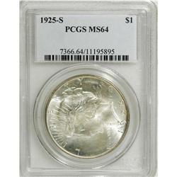 1925-S S$1 MS64 PCGS. Light gold and powder-blue patin