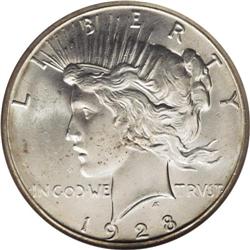 1928 S$1 MS65 NGC. Blazing luster sweeps across this c