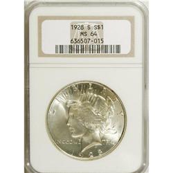 1928-S S$1 MS64 NGC. Creamy and lustrous with a splash