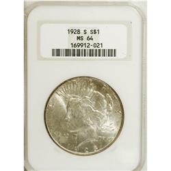 1928-S S$1 MS64 NGC. Peal-gray and dove-gray patina gr