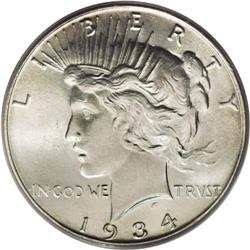 1934 S$1 MS66 PCGS. The two-year revival of the Peace