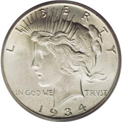 1934-S S$1 MS63 PCGS. Light olive toning graces this l