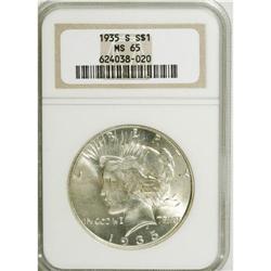 1935-S S$1 MS65 NGC. Three rays beneath ONE. Streaks o
