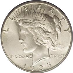 1935-S S$1 MS66 PCGS. Three rays below ONE. The basica