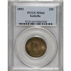 1893 25C Isabella Quarter MS64 PCGS. Charming almond-g