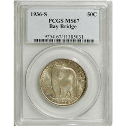 1936-S 50C Bay Bridge MS67 PCGS. Speckled olive-green