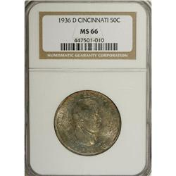 1936-D 50C Cincinnati MS66 NGC. Dappled sea-green, gol