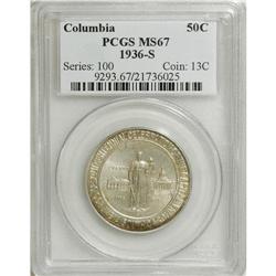 1936-S 50C Columbia MS67 PCGS. A splendidly preserved