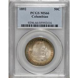 1892 50C Columbian MS66 PCGS. Cobalt-blue and lavender