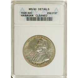 1928 50C Hawaiian--Cleaned--ANACS. MS60 Details. This