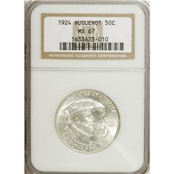 1924 50C Huguenot MS67 NGC. An elite Huguenot half tha