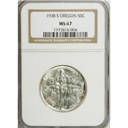 1938-S 50C Oregon MS67 NGC. Fully struck with unusuall