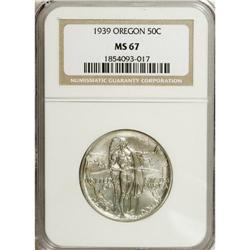 1939 50C Oregon MS67 NGC. Dashes of peach patina enric