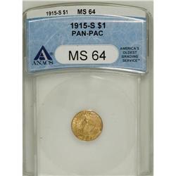 1915-S G$1 Panama-Pacific Gold Dollar MS64 ANACS. This