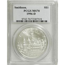 1996-D S$1 Smithsonian Silver Dollar MS70 PCGS. Struck
