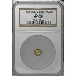 1854 25C Liberty Octagonal 25 Cents, BG-105, R.3, MS64