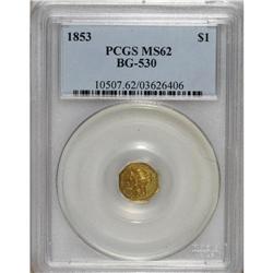 1853 $1 Liberty Octagonal 1 Dollar, BG-530, R.2, MS62