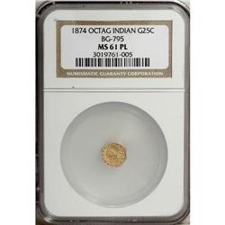 1874 25C Indian Octagonal 25 Cents, BG-795, R.3, MS61