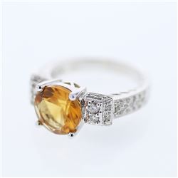 Natural 2.84 CTW Citrine & Diamond Ring 14K White Gold - REF-81Y9N