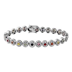 Natural 6.20 CTW Multi-Sapphire & Diamond Bracelet 14K White Gold - REF-373M5F