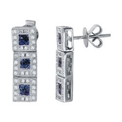 Natural 0.92 CTW Sapphire & Diamond Earrings 14K White Gold - REF-64X8T