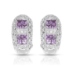 Natural 1.80 CTW Pink Sapphire & Diamond Earrings 18K White Gold - REF-150M3F