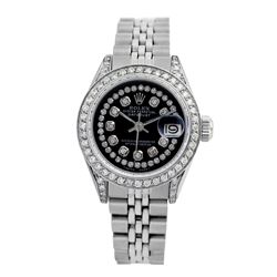 Rolex Pre-owned 26mm Womens Custom Black String Diamonds Stainless Steel