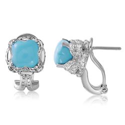 Natural 5.30 CTW Turquoise & Diamond Earrings 14K White Gold - REF-97X2T