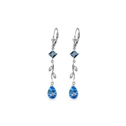 Genuine 3.97 ctw Blue Topaz & Diamond Earrings 14KT White Gold - REF-44K9V
