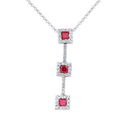 Natural 0.96 CTW Ruby & Diamond Necklace 14K White Gold - REF-45Y9N