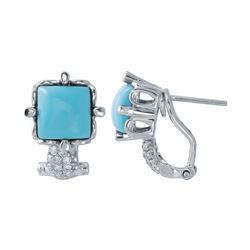 Natural 2.93 CTW Turquoise & Diamond Earrings 14K White Gold - REF-51M3F