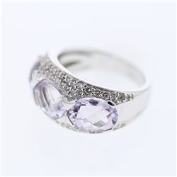 Natural 5.95 CTW Amethyst & Diamond Ring 14K White Gold - REF-74M7F