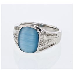 Natural 5.58 CTW Blue Sapphire & Diamond Ring 14K White Gold - REF-84H6W