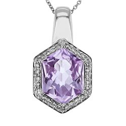 Natural 4.98 CTW Amethyst & Diamond Necklace 14K Gold - REF-66F6M