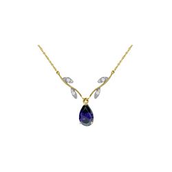 Genuine 1.52 ctw Sapphire & Diamond Necklace 14KT Yellow Gold - REF-35R9P