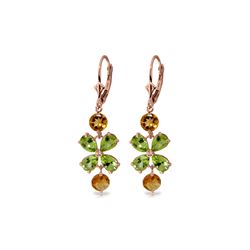 Genuine 5.32 ctw Peridot & Citrine Earrings 14KT Rose Gold - REF-50F3Z