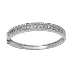 Natural 0.92 CTW Multi-Sapphire & Diamond Bracelet 14K White Gold - REF-207W9H
