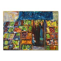 Elliot Fallas, "Italian Market" Original Oil Painting on Canvas, Hand Signed with Letter of Authenti