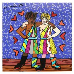 Britto,  Gemini Boys (Black & White)  Hand Signed Limited Edition Giclee on Canvas; Authenticated.