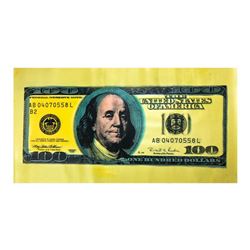 Steve Kaufman (1960-2010), "100 Dollar New Ben Bill" Hand Signed and Numbered Limited Edition Hand P