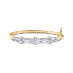 14kt Yellow Gold Womens Round Diamond Cluster Bangle Bracelet 1-3/4 Cttw