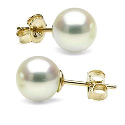 Natural-Color White Hanadama Japanese Akoya Pearl Earrings, 7.5-8.0mm