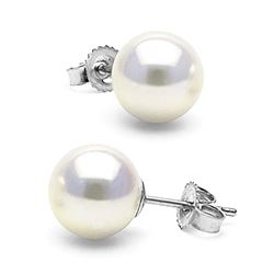 White Akoya Pearl Stud Earrings, 8.5-9.0mm