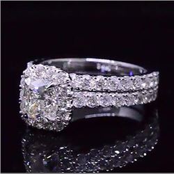 Natural 2.12 CTW Cushion Cut Diamond Halo Engagement Ring 18KT White Gold